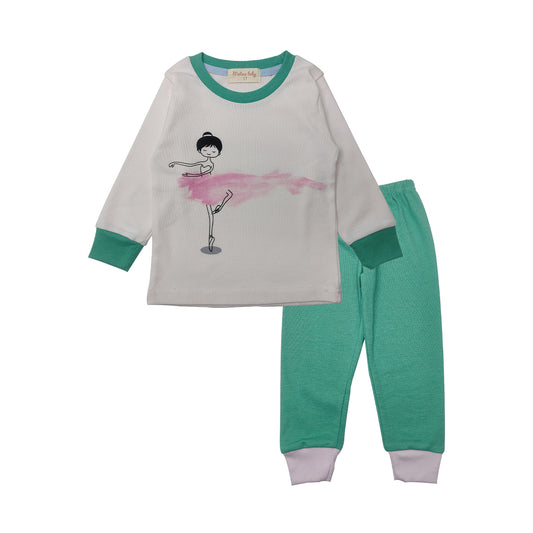 Mellow Baby Ballet Girl Print Sleepwear(Green)