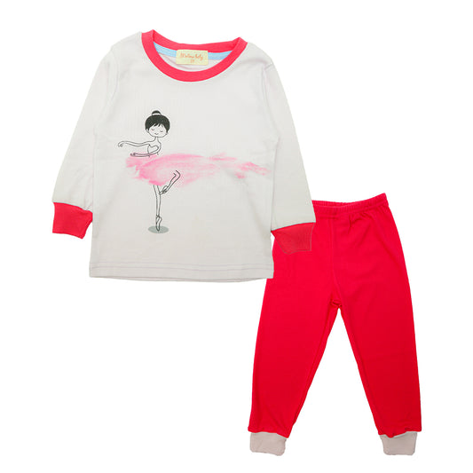 Mellow Baby Ballet Girl Print Sleepwear(Red)