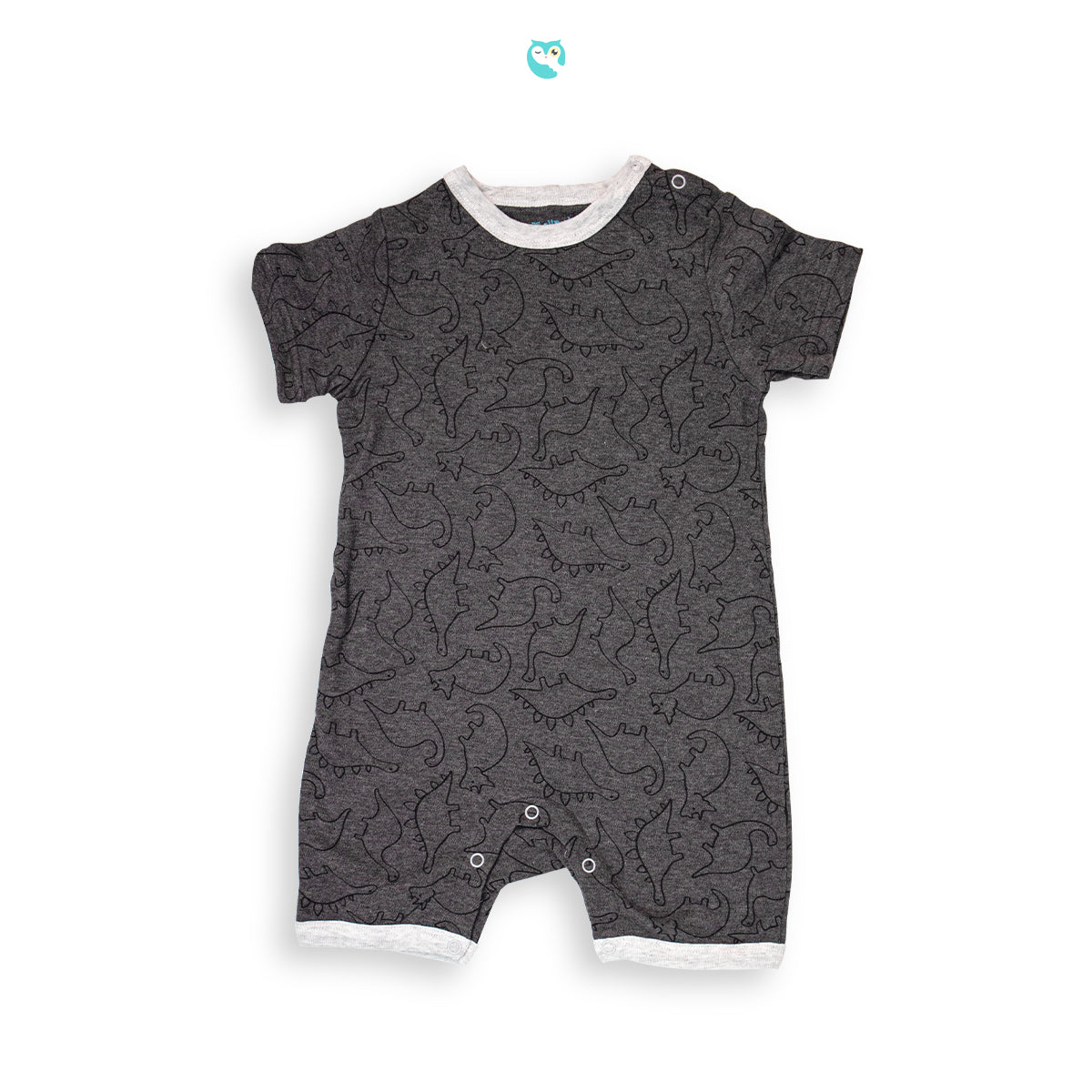 Mellow Gray Dino Romper (square bottom)