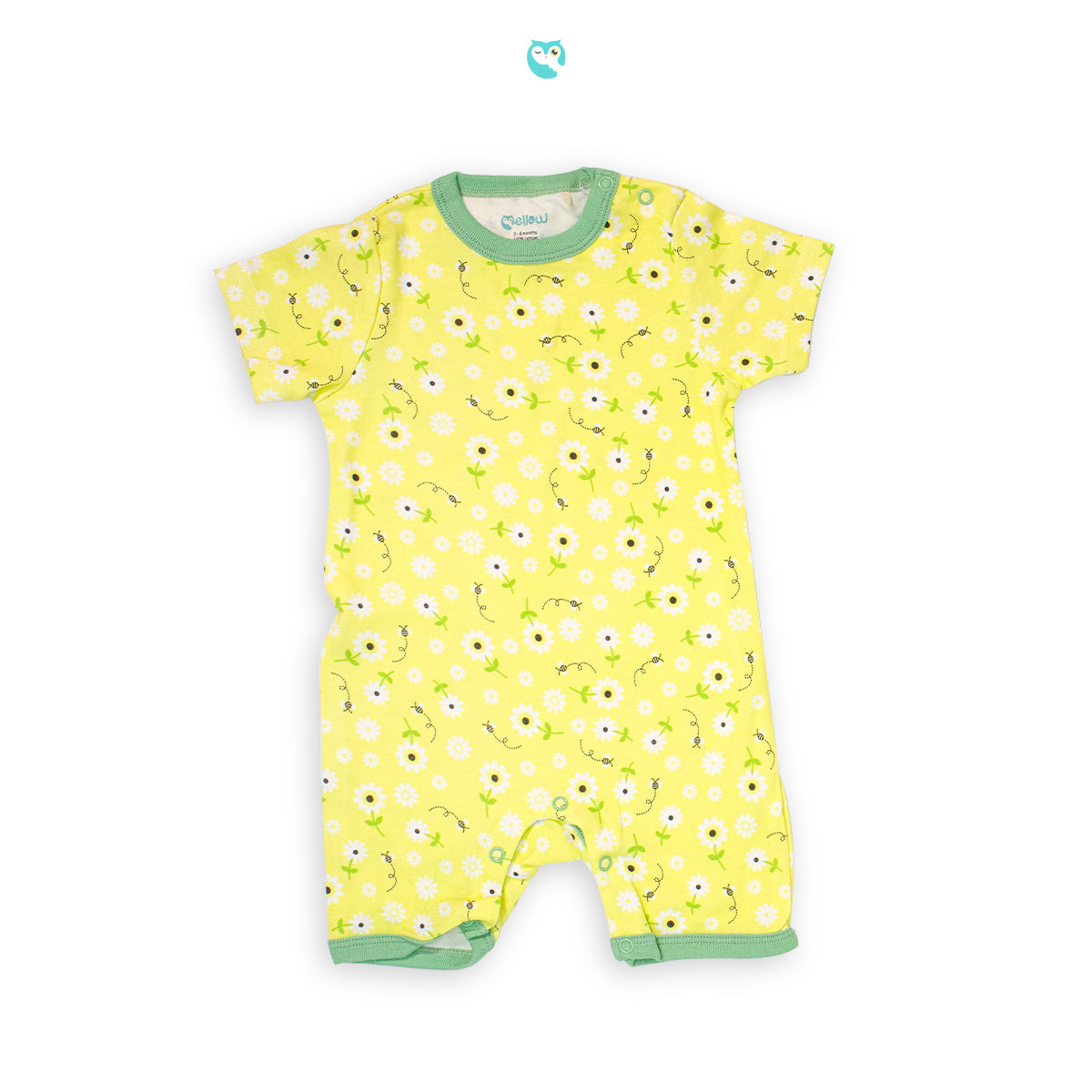 Mellow Allover Yellow Floral Romper (square bottom)
